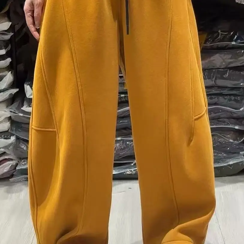 冬季加绒加厚宽松显瘦休闲百搭弯刀阔腿卫裤女