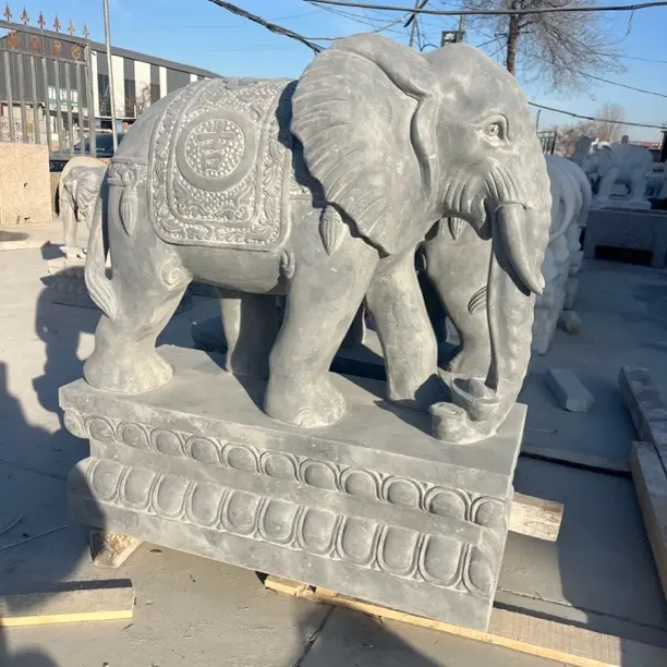 天然青石石雕大象门口摆件适合酒店别墅家用