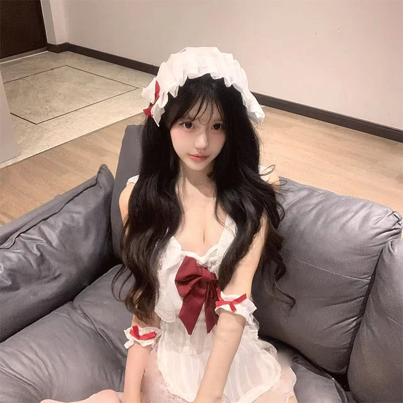 三怪/甜心糖果-法式围裙纯欲风睡裙蝴蝶结甜美蕾丝吊带睡衣z39