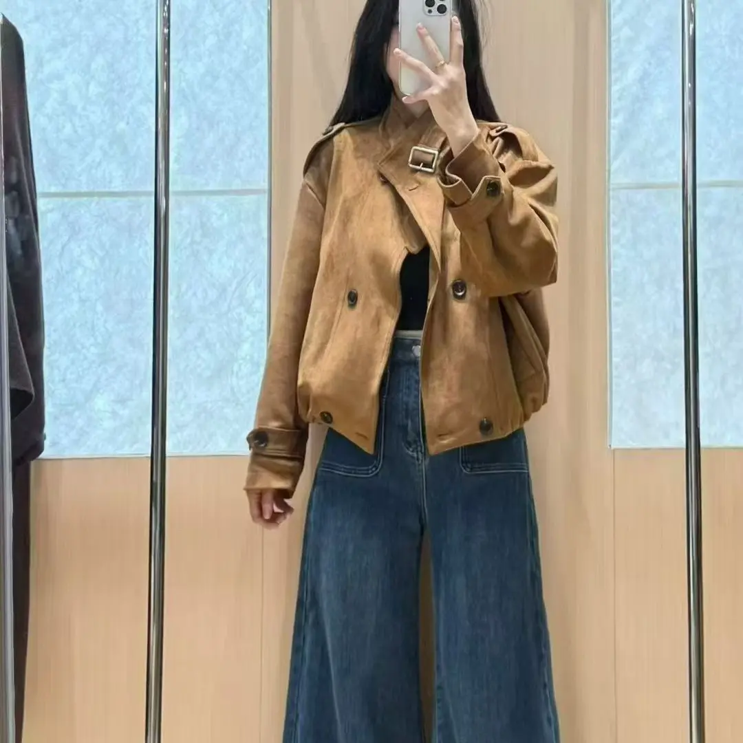 韩系美拉德风立领麂皮绒短款外套女秋季休闲百搭显瘦夹克上衣