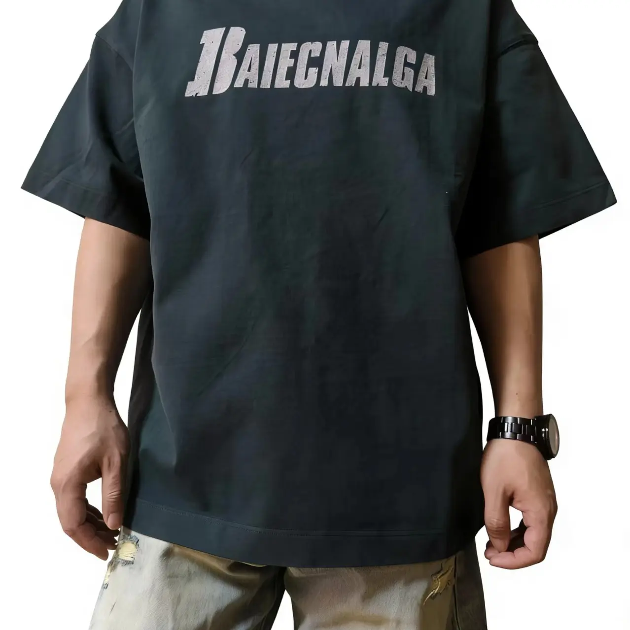 潮流高街男士印花圆领重磅纯棉短袖宽松百搭美式嘻哈设计感ins风