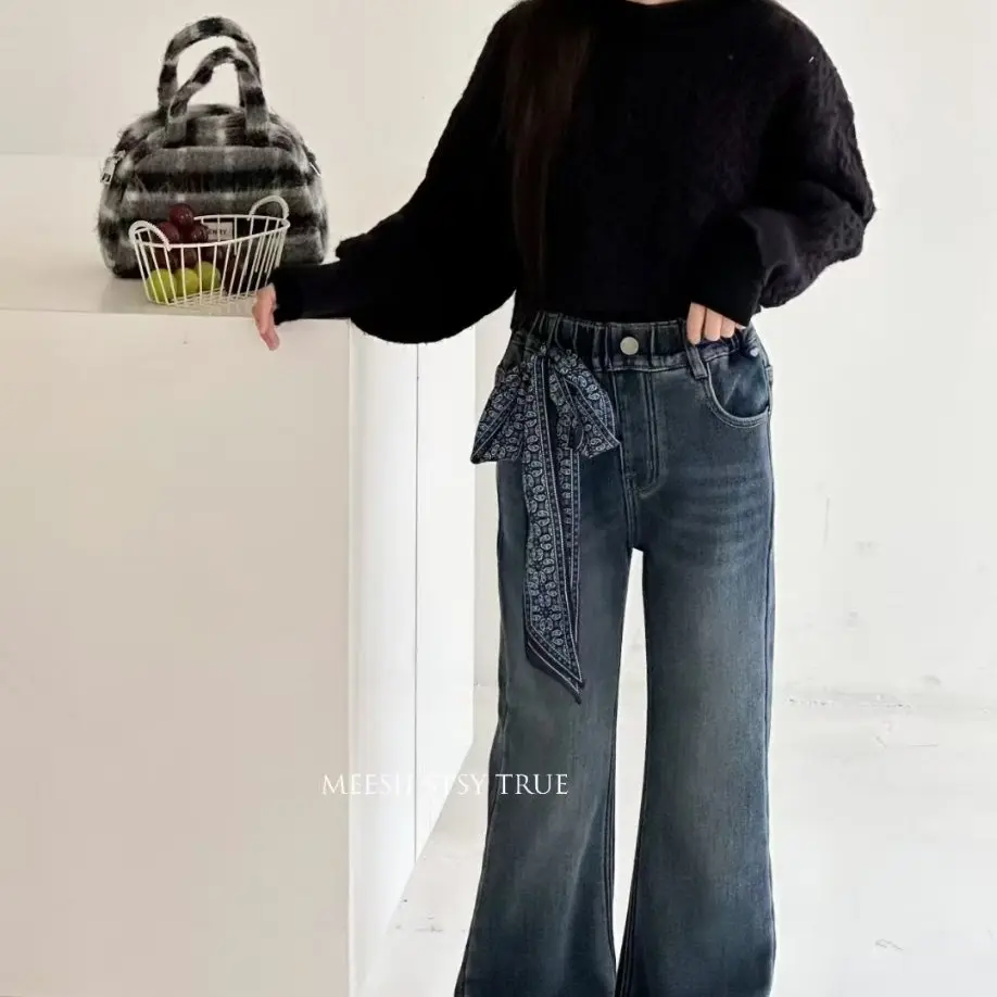 【XGZ】女童冬季加绒微喇裤牛仔裤百搭时尚