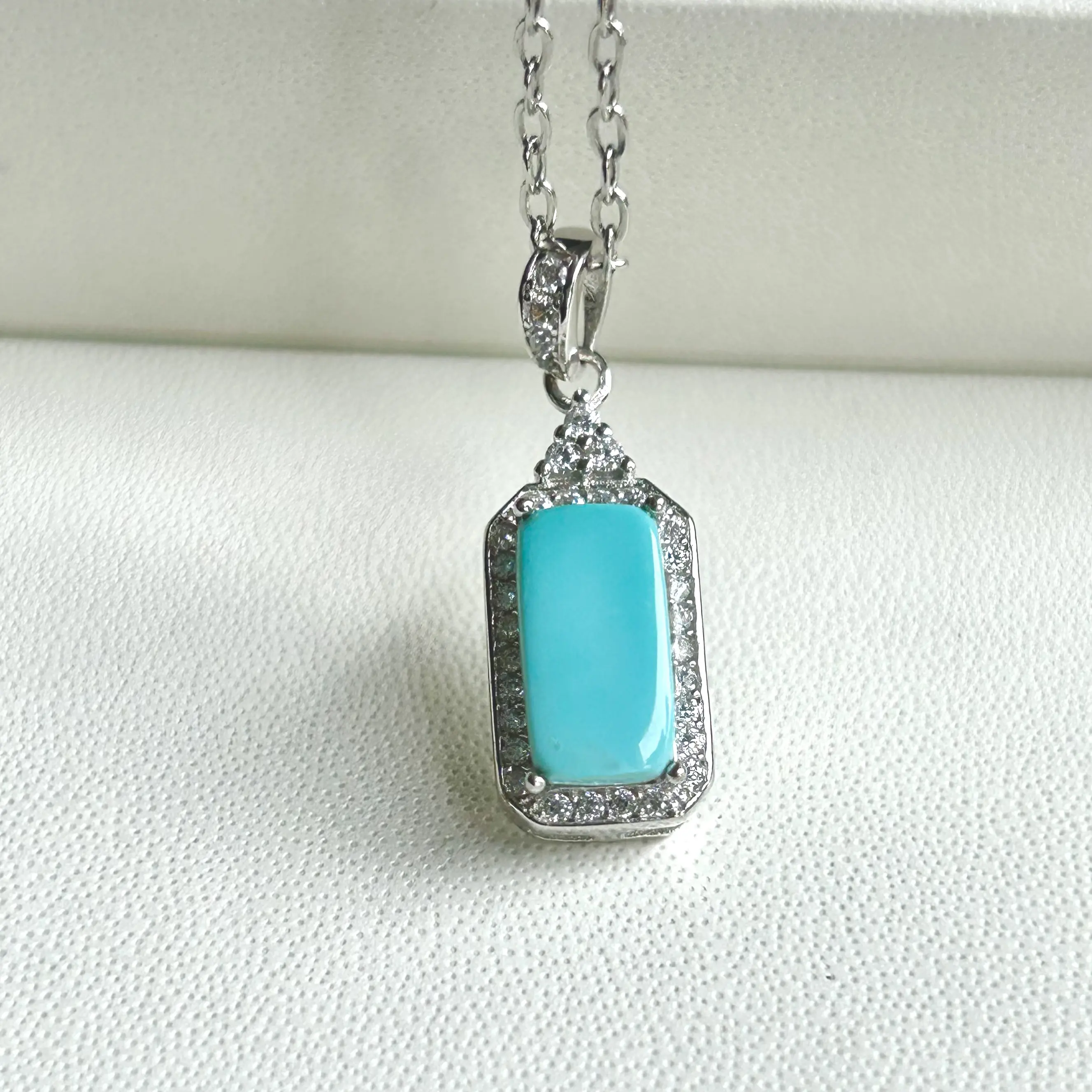 天然原矿绿松石高瓷高色气质时尚方坠925银女轻奢