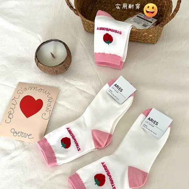 韩国女士中筒袜粉色拼色堆堆袜百搭时尚潮流撞色袜子