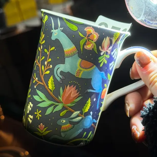 花纹白瓷蓝色马克杯咖啡杯茶杯水杯