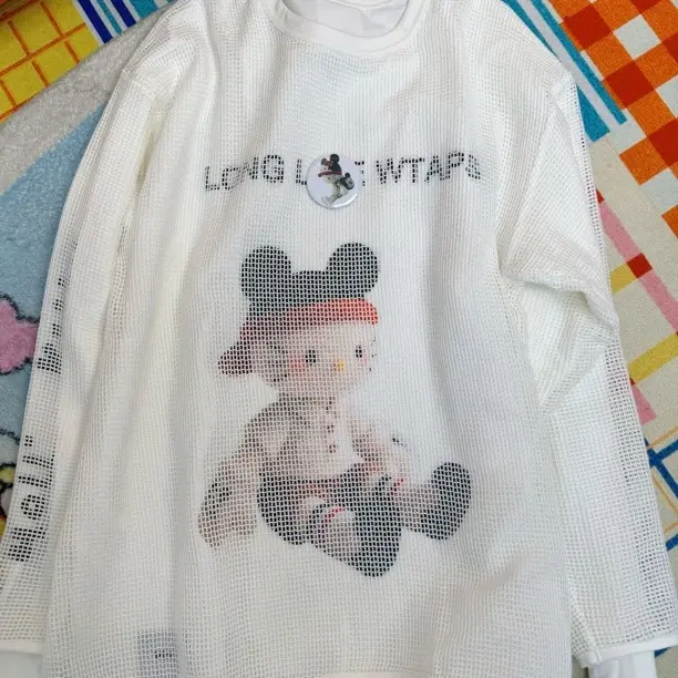 韩系慵懒风长袖圆领卡通印花宽松百搭T恤女