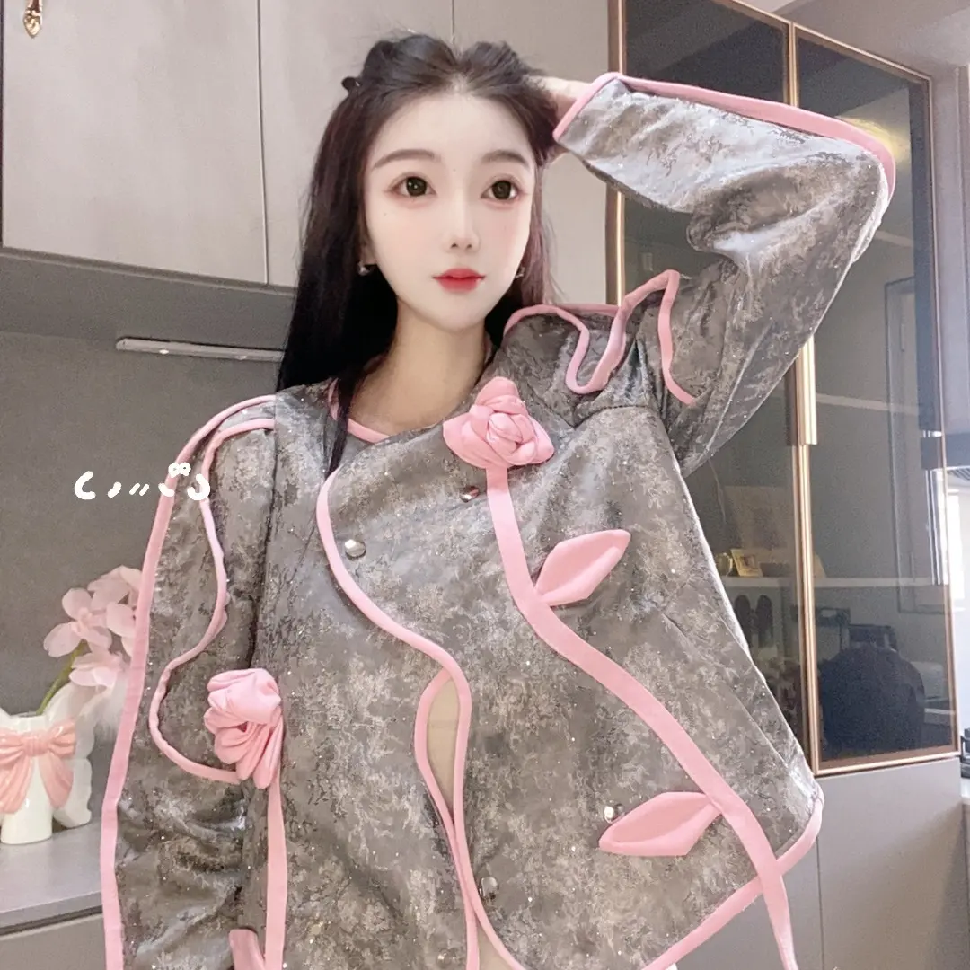 设计师款满钻花朵重工外套