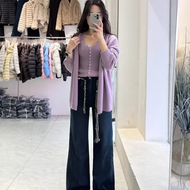 显瘦加绒窄版流苏腰带牛仔直筒裤带弹力两个颜色浅蓝深蓝