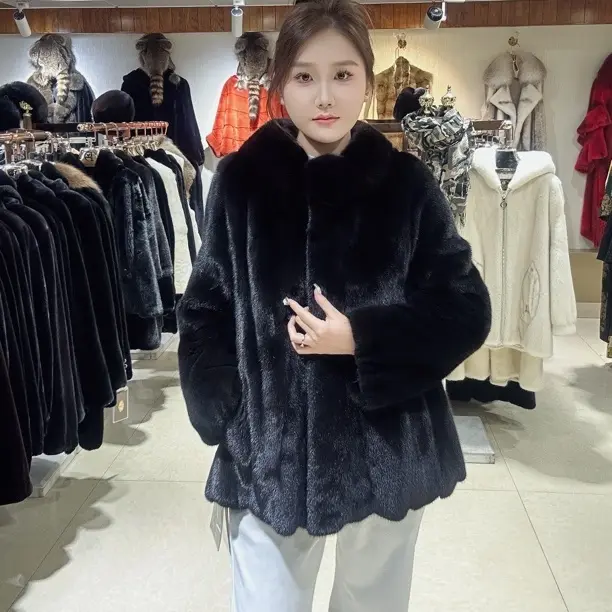 冬季新款貂皮女士磁吸扣中长款时尚百搭宽松外套女