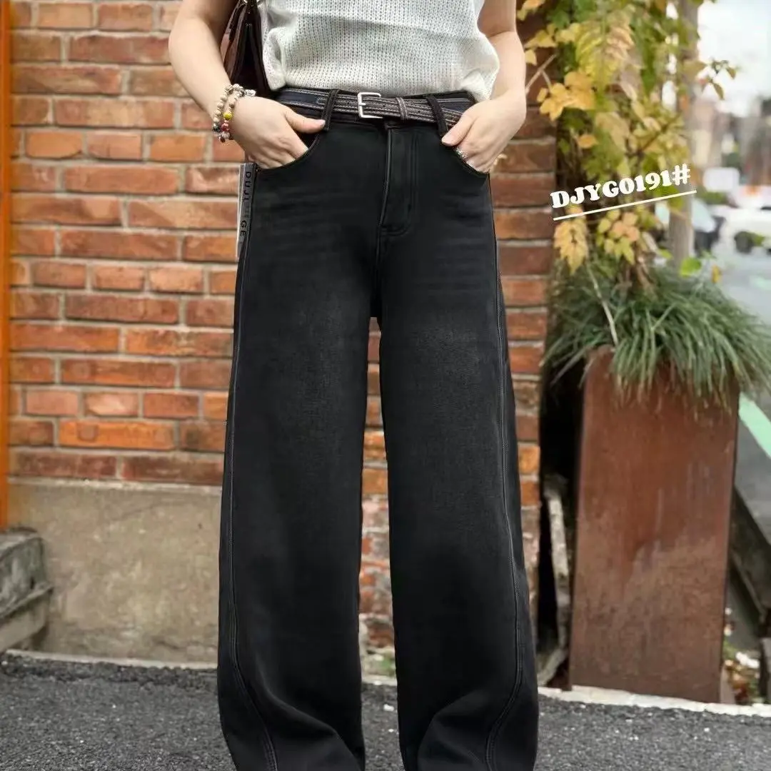 冬季新款加绒百搭牛仔阔腿裤