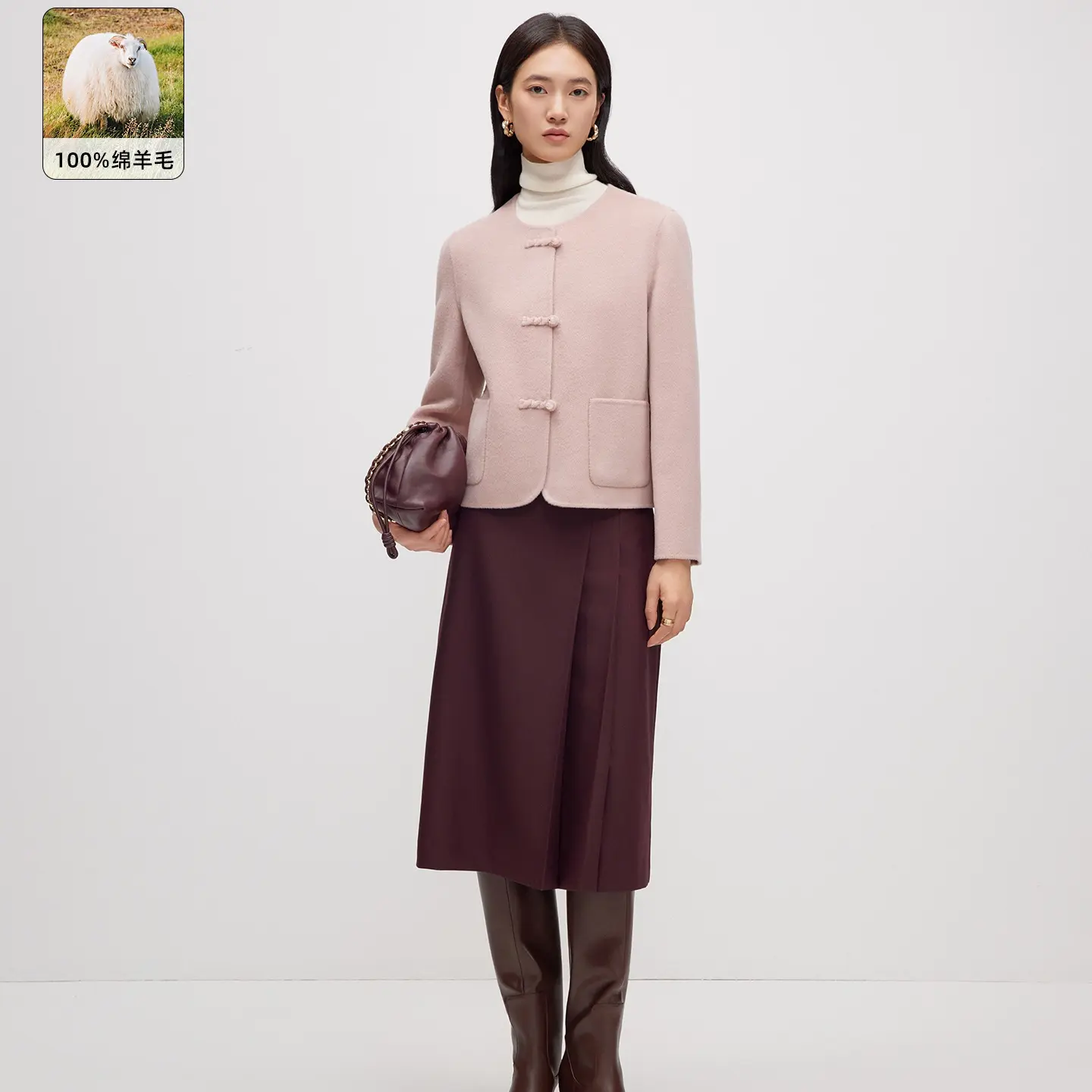 JESSIE粉色设计感短款毛呢外套2025冬新中式减龄呢子大衣DPWHA036