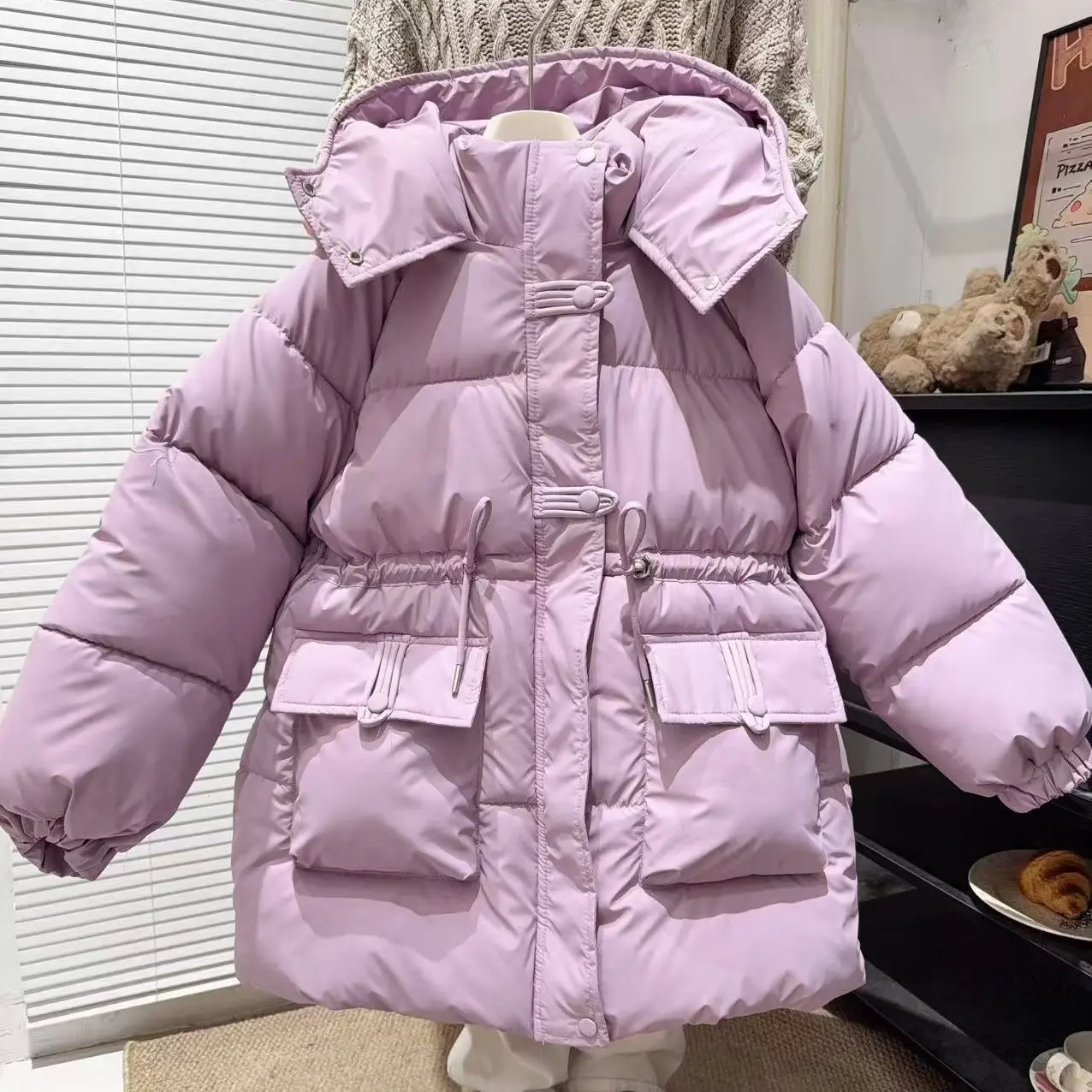 女童冬季加厚加绒棉衣外套洋气女冬装保暖防风中长款棉服