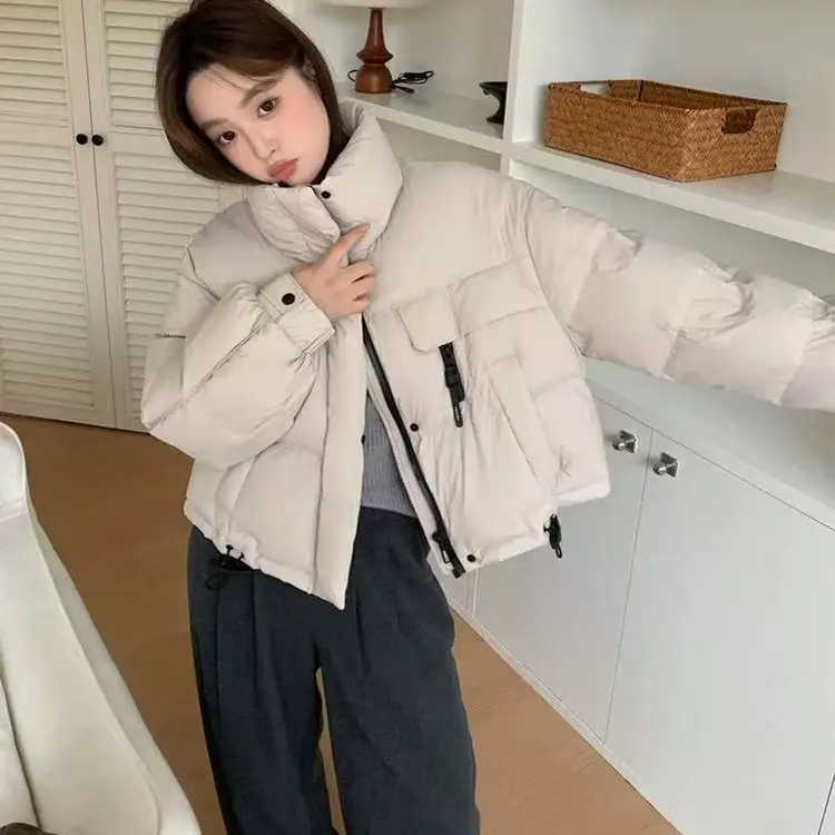 立领短款女冬季韩版时尚小个子白鸭绒面包服加厚保暖外套潮流