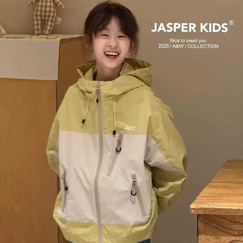 新款韩版休闲中大童百搭防风防水夹棉冲锋衣外套
