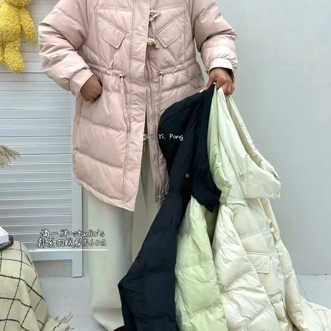 纯色长袖长款中长款羽绒服时尚简约大气