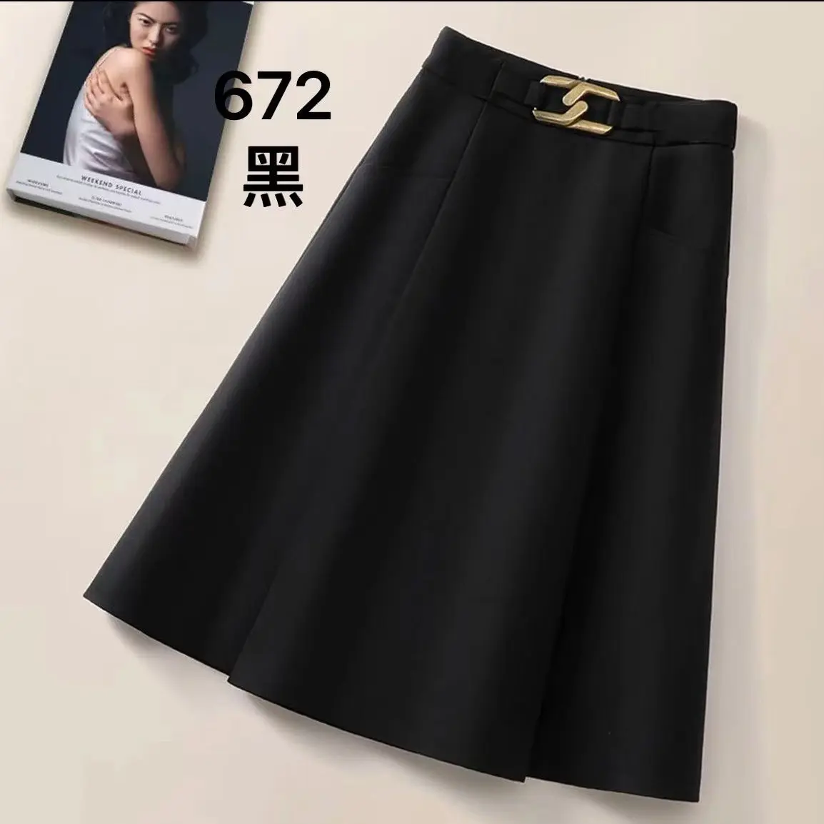 秋冬中长款显瘦高腰a字毛呢百褶半身裙遮肉遮胯百搭