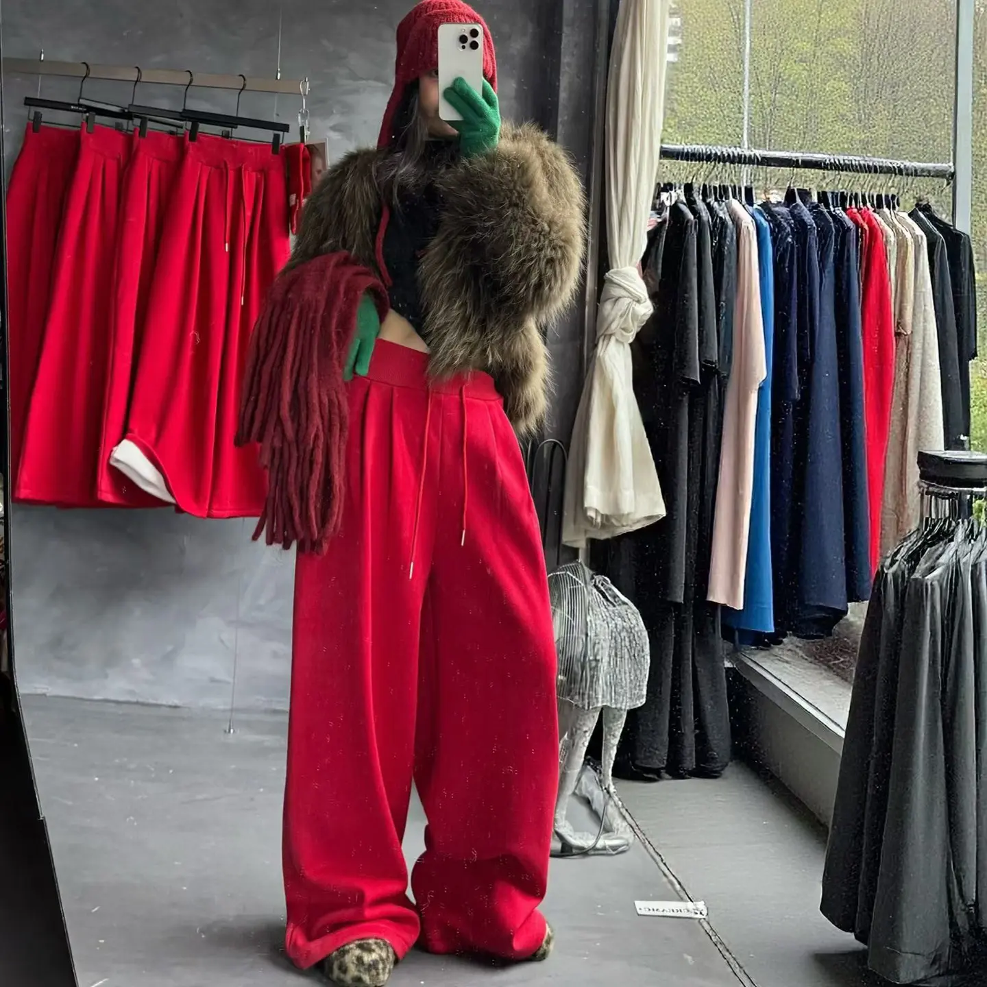 冬季加绒高腰显瘦纯色束脚阔腿裤女宽松垂感休闲直筒拖地裤高级感