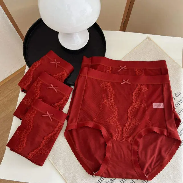 女士本命年红色透气舒适中腰三角内裤