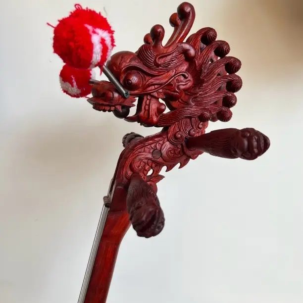 纯手工雕刻红花梨龙头三弦