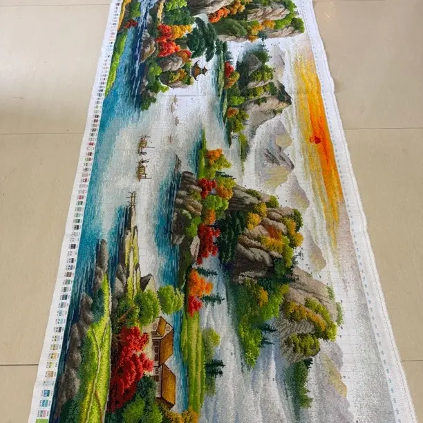 2.5米千里江山十字绣成品大气山水风景画手工刺绣新款