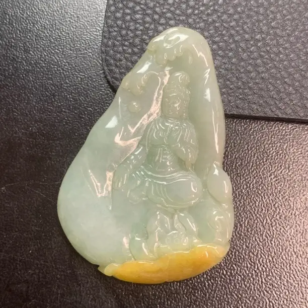 A货黄翡冰润悟道玉坠无相观音