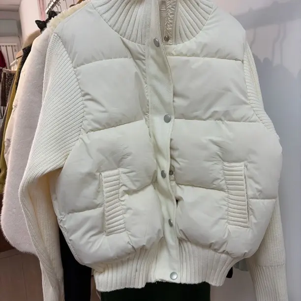 针织拼接短款立领棉服女秋冬保暖百搭设计感外套