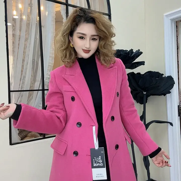 韩系气质收腰双面长款大衣秋冬高档显瘦外套女装