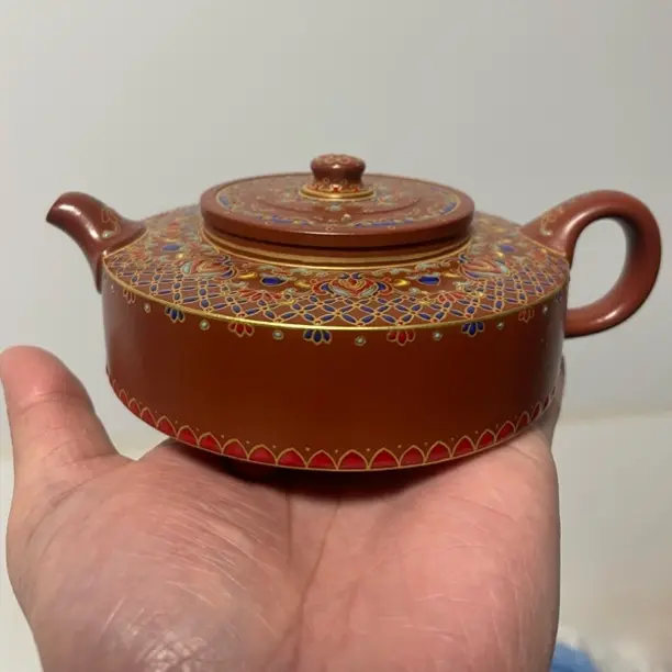 珐琅彩朱泥全手工茶壶