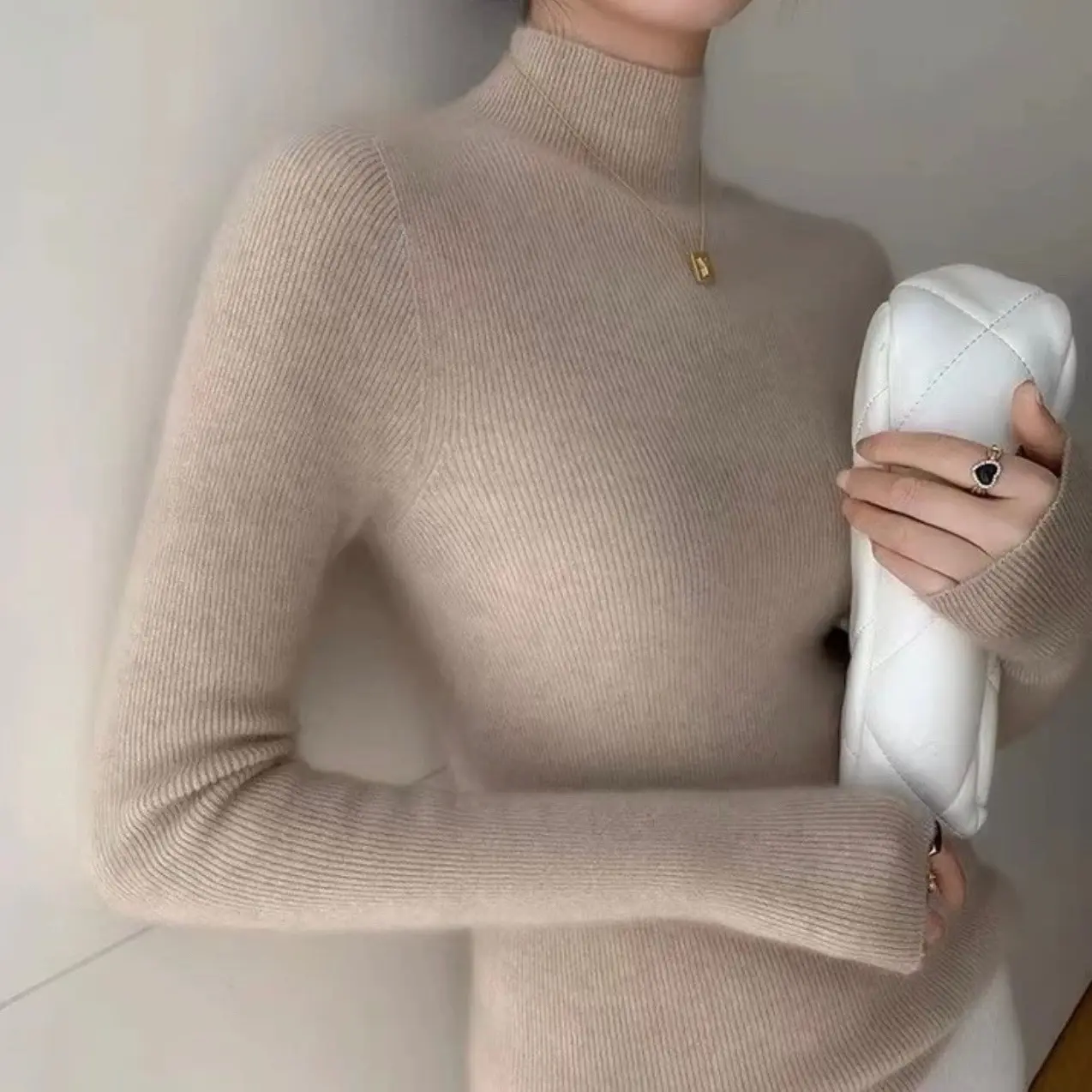 一线成衣 抽条 半高领羊毛衫