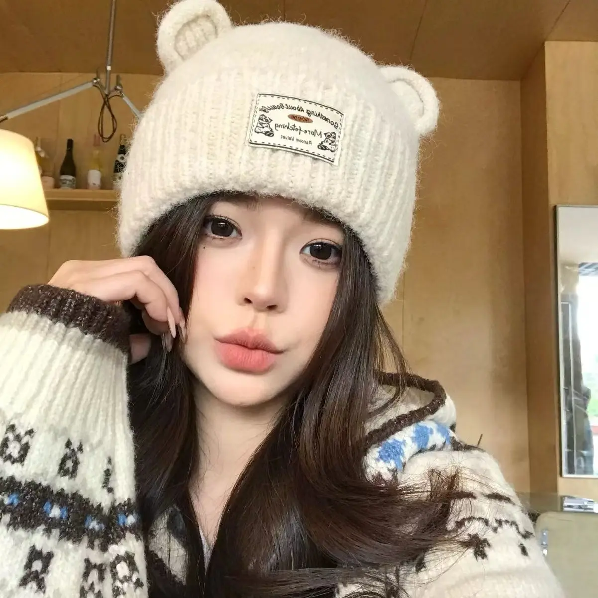 韩系含羊毛可爱针织帽女冬2025新