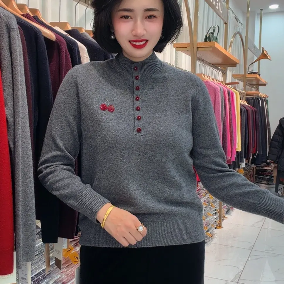 高品质羊绒衫半高领纯色女装时尚秋冬妈妈装