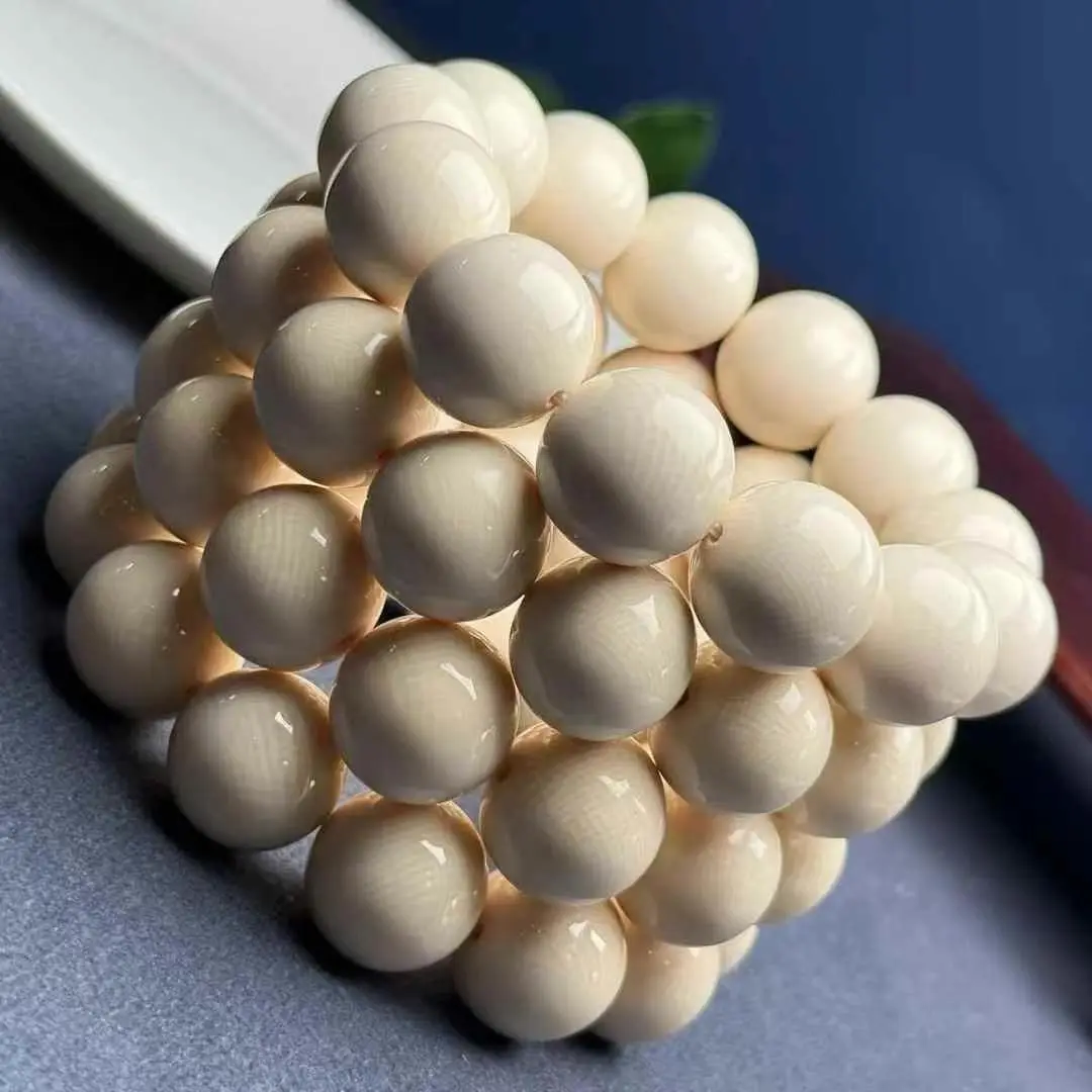 天然猛犸牙满纹圆珠手串佛珠文玩男女项链手链手串配饰单珠配件饰