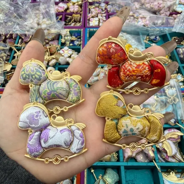 合金布艺项链 五色宋锦马上有钱配件diy手工五个装本命年