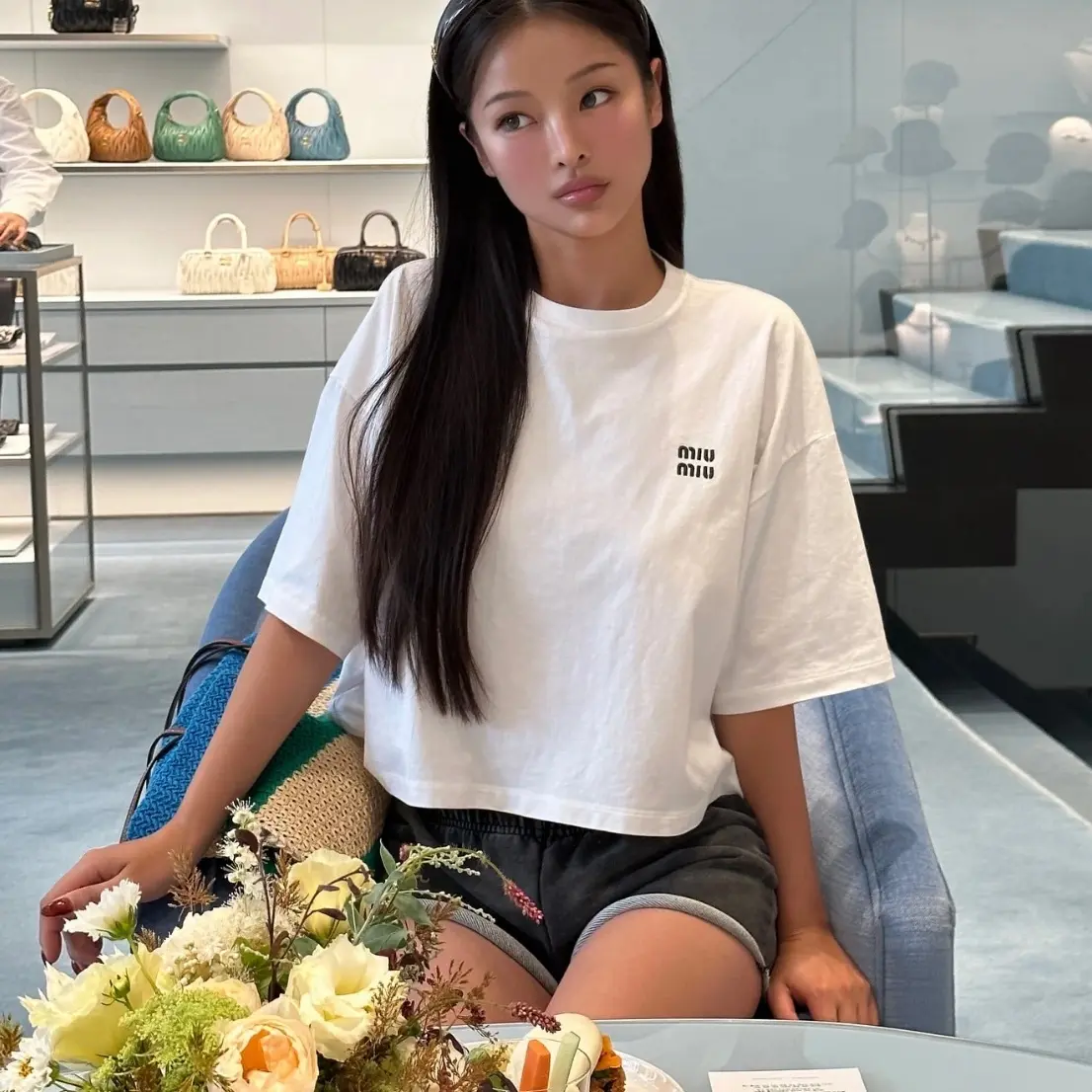未使用 MIU MIU/缪缪 经典白色黑字母logo短袖上衣
