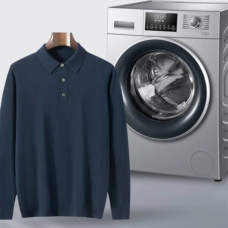 【简约商务风】68支18针精纺男士polo领加厚长袖羊绒衫翻领百搭450g