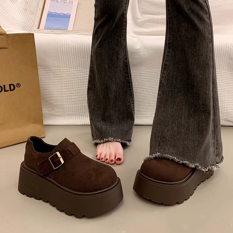HUI奢时尚舒适小个子厚底勃肯鞋春秋季2025新款加绒丑萌乐福鞋