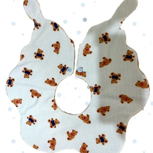 全棉6层纱手工蓝色条纹小熊花瓣兔耳朵造型婴儿口水巾可爱实用