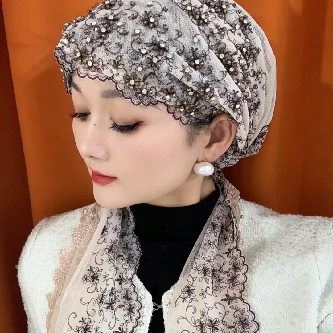 重工系列手工蕾丝包头帽气质轻奢时尚百搭设计