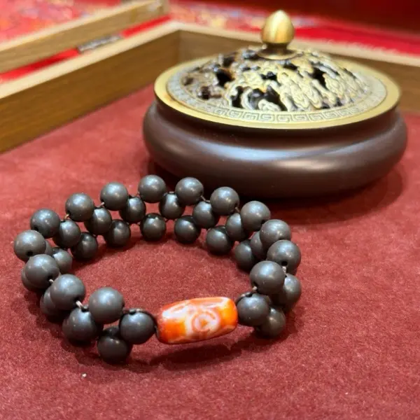 非金属布艺手链 天然玄黄砭石手串