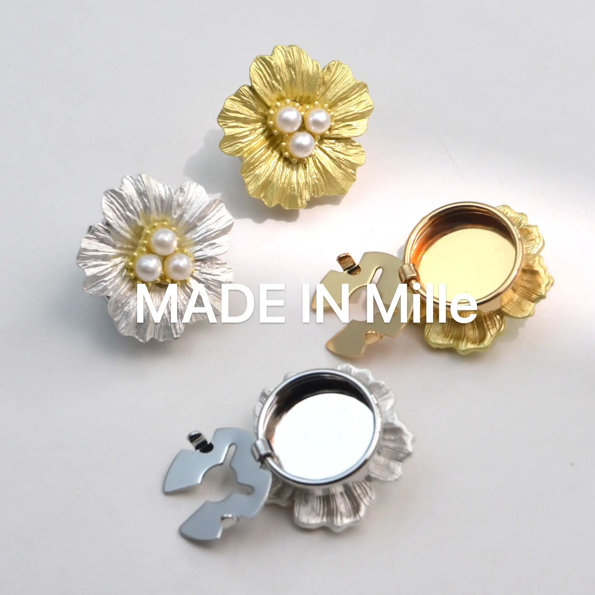 Mille高定纽扣button cover 衬衣袖扣袖口金色花瓣水钻饰品纽扣套