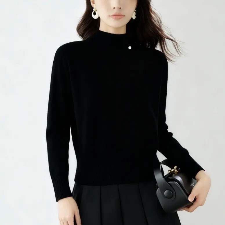 简约半高领纯色针织毛衣女秋冬