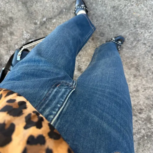 FangFang秋冬新款高腰弹力复古蓝九分裤