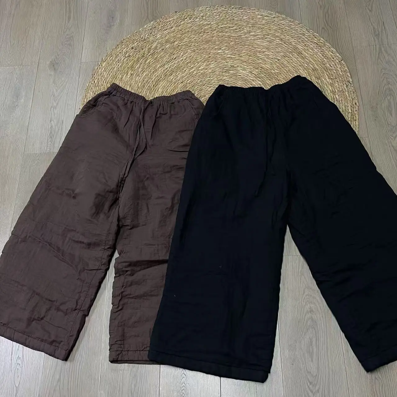 【若汐女装】冬季新款纯色双纱棉麻松弛慵懒百搭阔腿直筒棉裤55969