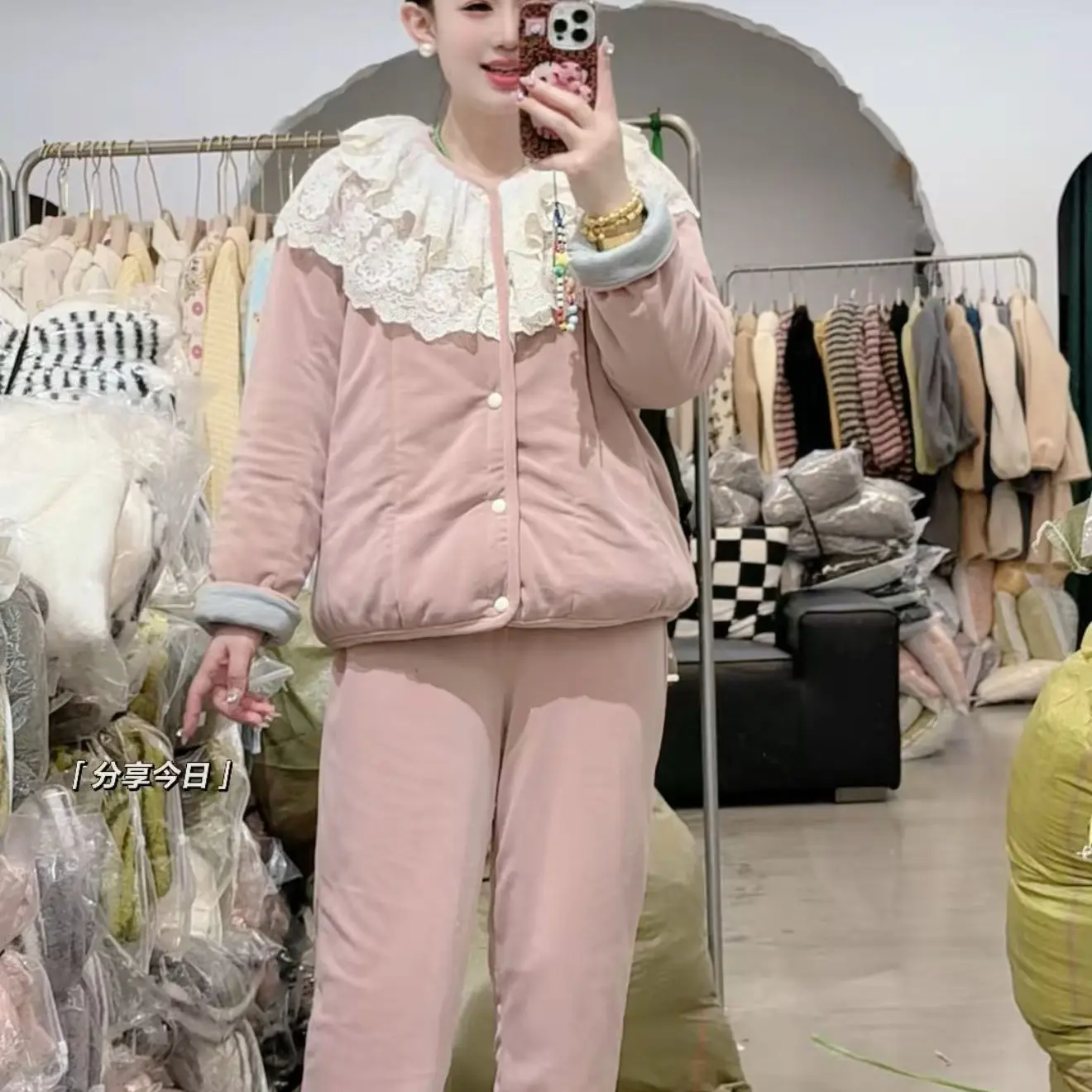 新款加厚新疆长绒棉花大花边 可外穿女式花边家居服