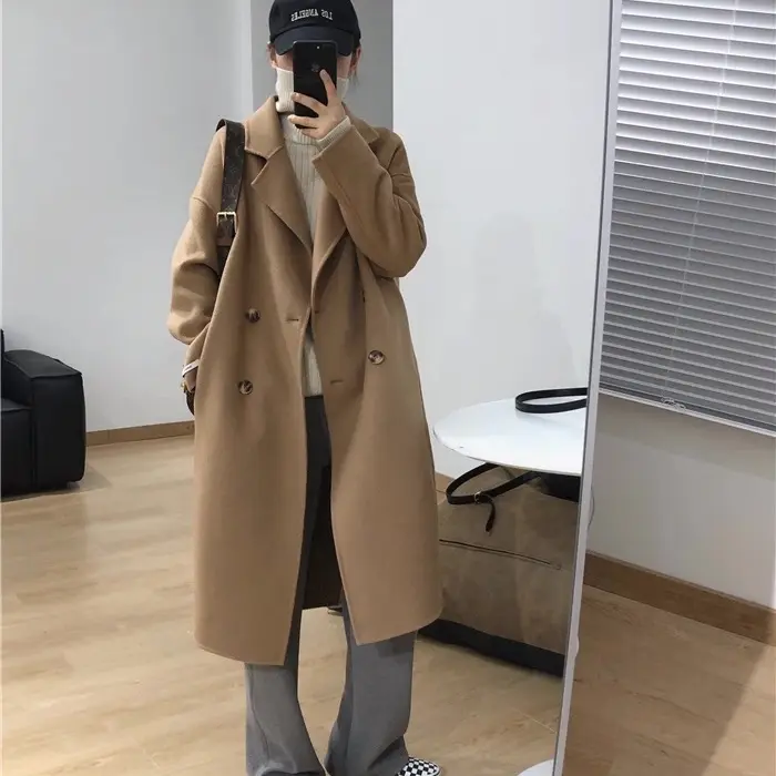 【甲木力推】秋冬新款双面羊毛中长款慵懒气质大衣/M七1808