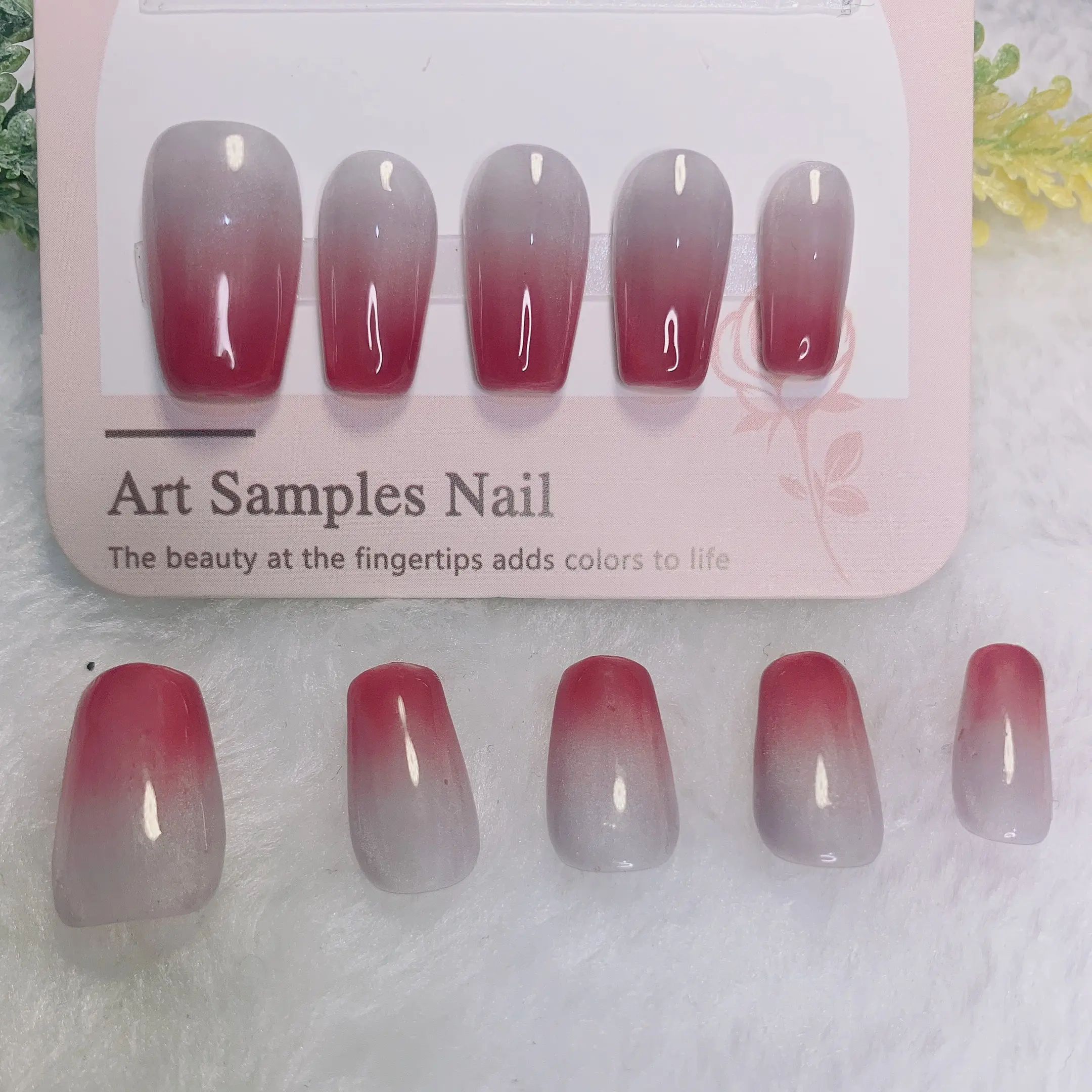 纯手工红石榴渐变显白气质穿戴甲纯欲梯形简约冰透穿戴式