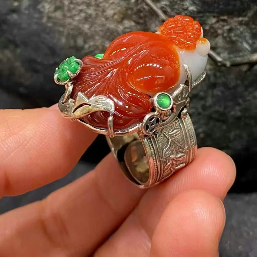 满红翡翠金玉满堂戒指