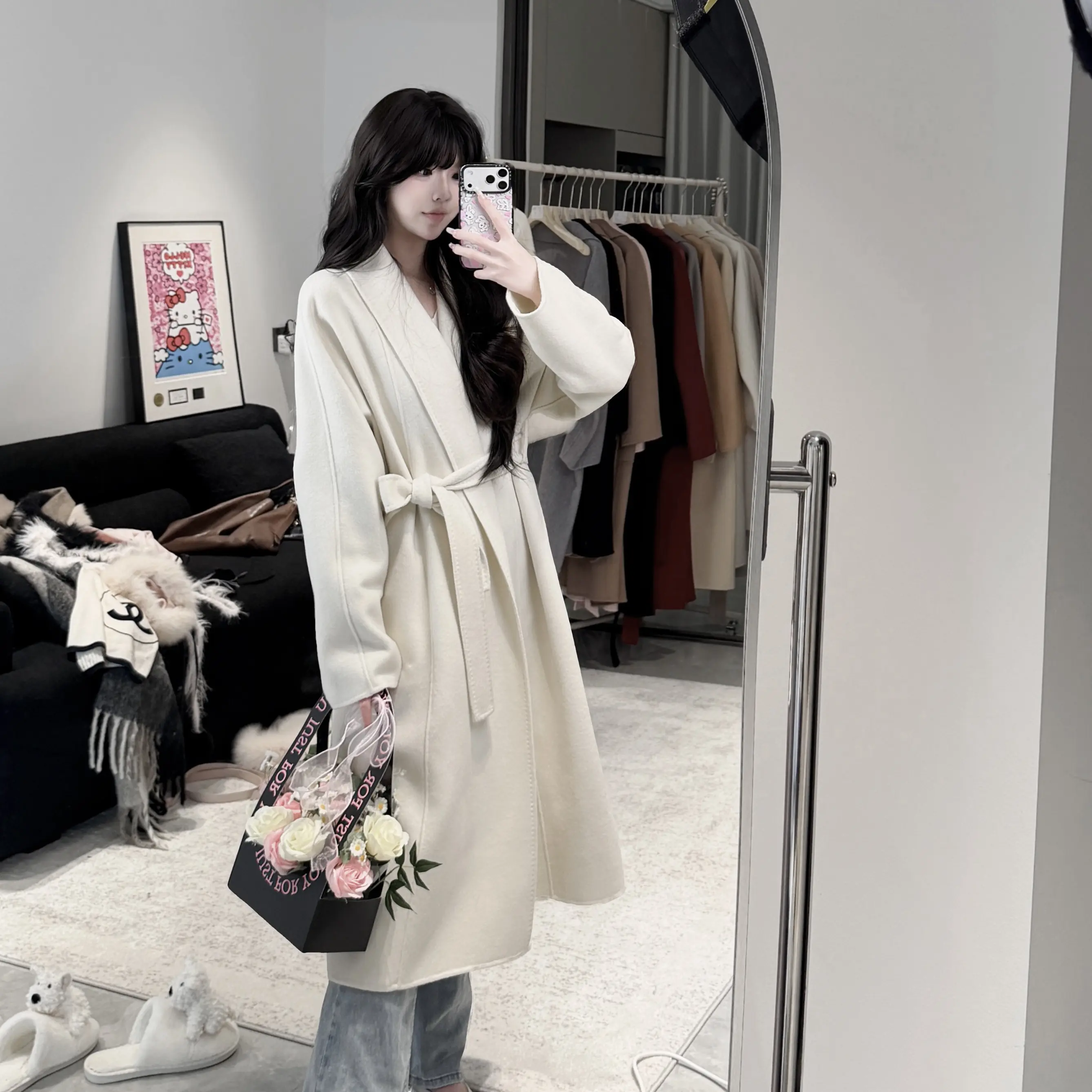 Yukitto【白月光】秋冬双面绵毛呢外套长款轻奢气质女士大衣