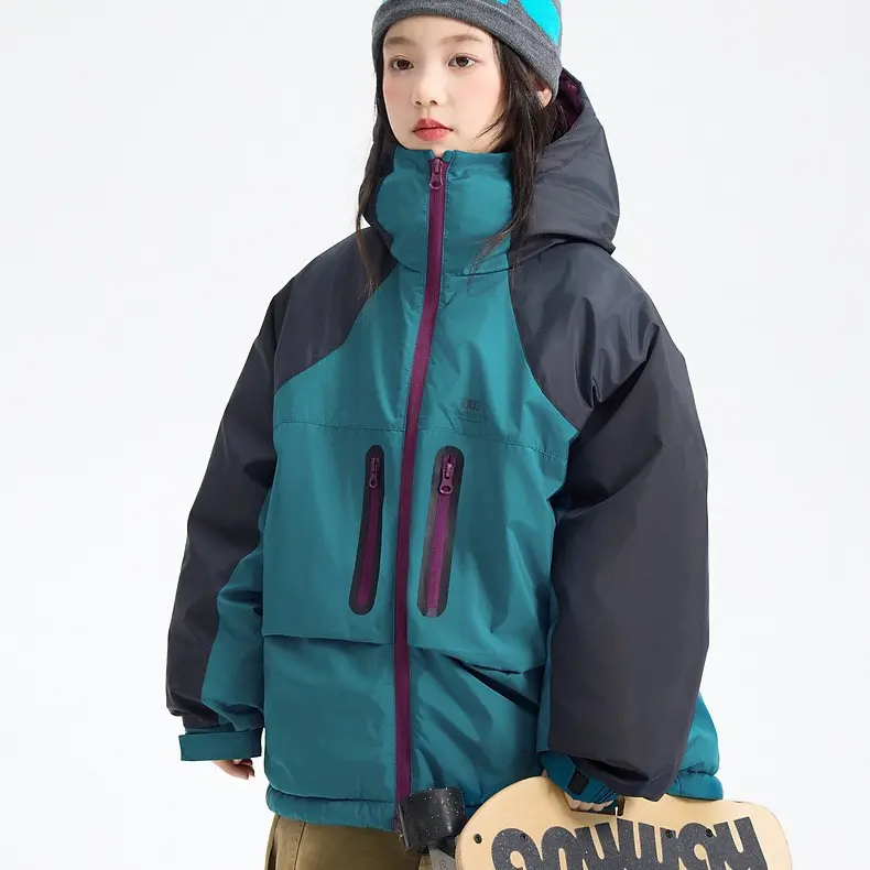 【90国标白鸭绒】25新款大女童男童撞色连帽加厚防水防寒羽绒服运动