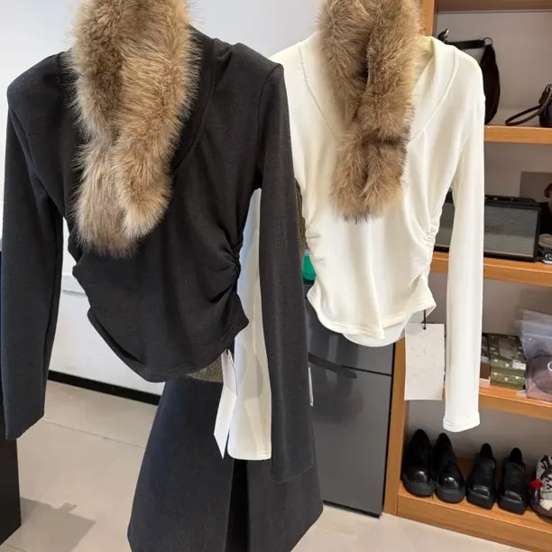 秋冬新款磨毛修身显瘦长袖打底T恤